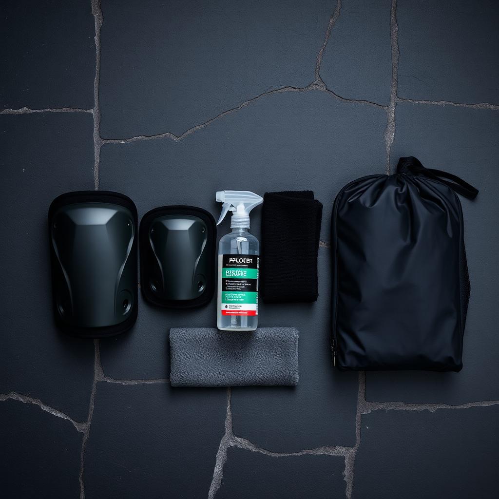 Pole dance accessoires: kniebeschermers, doek, spray en tas